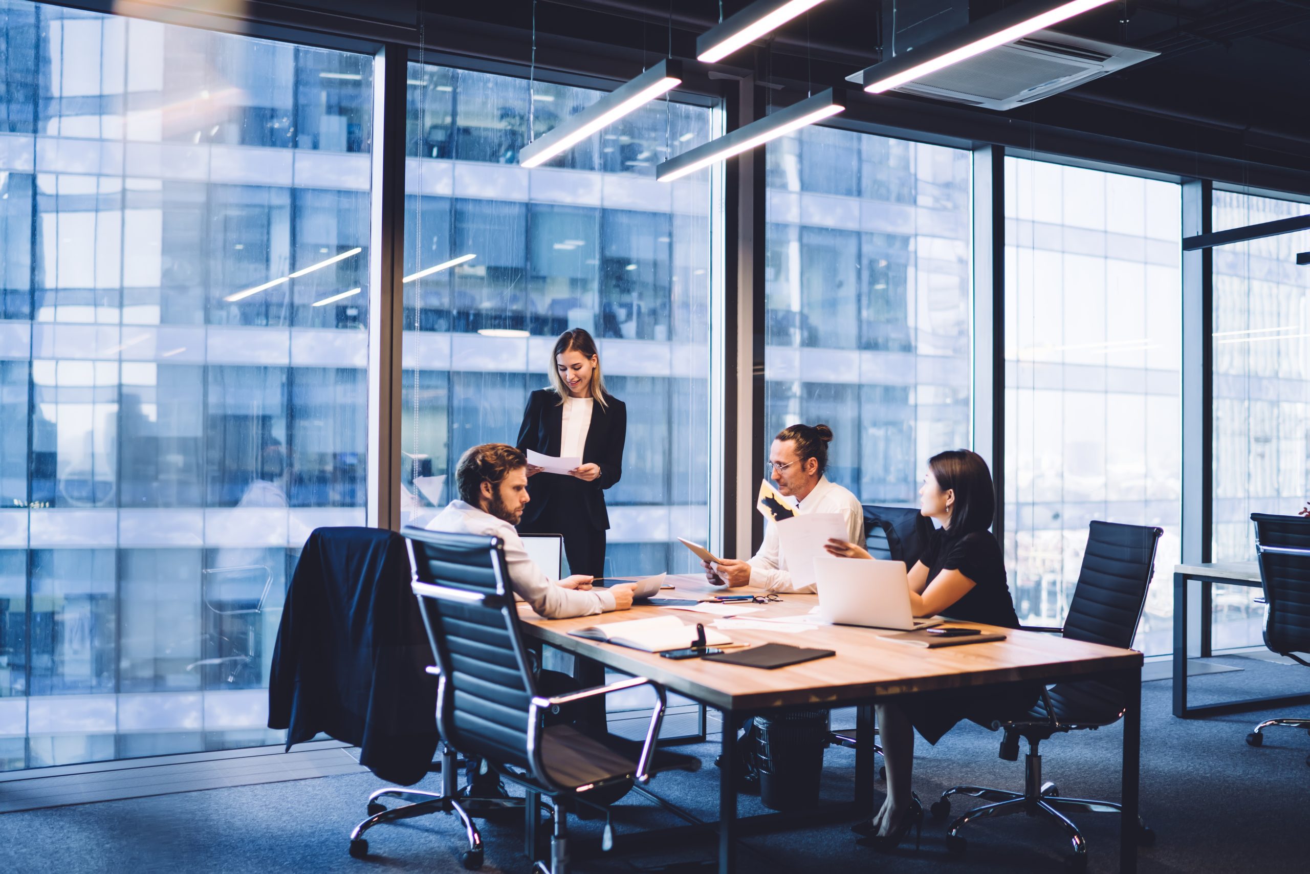 group of people in a corporate room